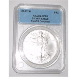 2007-W SILVER EAGLE 1oz *EXTREMELY RARE CERTIFIED SP-70 BY ANACS* SILVER EAGLE CAME OUT OF SAFE!!