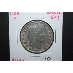 1908-O US Barber Half Dollar; AU50; EST. $120-140