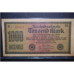1922 German 1000 Fausend Mark Foreign Bank Note; EST. $3-6