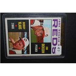1964 MLB Cincinnati Reds Rookie Stars Baseball Trading Card; Jim Dickson Pitcher & Bobby Klaus 2B; E