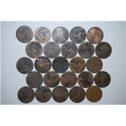 Great Britain One Penny Foreign Coin; Various Dates & Conditions; Lot of 25; EST. $15-25