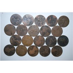 Great Britain One Penny Foreign Coin; Various Dates & Conditions; Lot of 20; EST. $15-25