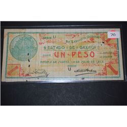 1915 Mexico Un Peso Foreign Bank Note; EST. $5-10