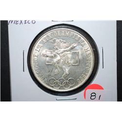 1968 Mexico XIX Olympiad 25 Pesos Foreign Coin; 0.720 Ley; EST. $20-30