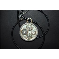 Black Leather Necklace With Silver Toned Gear Charm; EST. $10-25