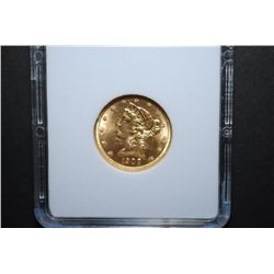 1908 US Liberty $5 Gold Coin; MCPCG Graded MS62; EST. $550-650