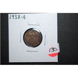 1938-A German 1 Reichspfennig Foreign Coin With Flying Eagle Holding Swatstika; EST. $10-15