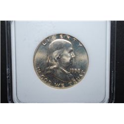 1958-D US Ben Franklin Half Dollar; NNC Graded MS66 FBL; EST. $30-50