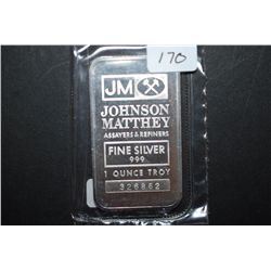 Johnson Matthey Silver Ingot; 999 Fine Silver 1 Oz.; EST. $40-60