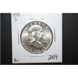 1958-D US Ben Franklin Half Dollar; BU; EST. $15-25