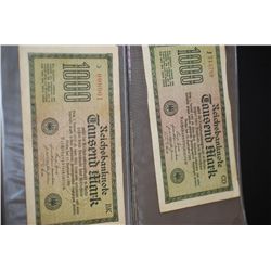 1922 German 1000 Fausend Mark Foreign Bank Note; Lot of 2 Notes; EST. $5-10