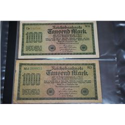 1922 German 1000 Fausend Mark Foreign Bank Note; Lot of 2 Notes; EST. $5-10