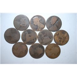 Great Britain One Penny Foreign Coin; Various Dates & Conditions; Lot of 10; EST. $10-20