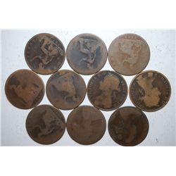 Great Britain One Penny Foreign Coin; Various Dates & Conditions; Lot of 10; EST. $10-20