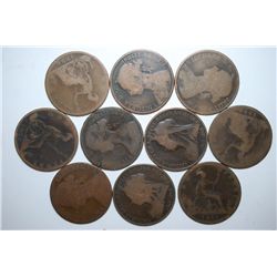 Great Britain One Penny Foreign Coin; Various Dates & Conditions; Lot of 10; EST. $10-20