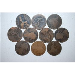 Great Britain One Penny Foreign Coin; Various Dates & Conditions; Lot of 10; EST. $10-20
