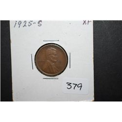 1925-S US Lincoln Wheat Back Penny; XF; EST. $10-15