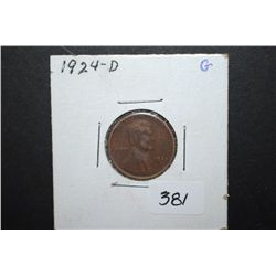 1924-D US Lincoln Wheat Back Penny; G; EST. $20-30