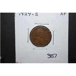 1924-S US Lincoln Wheat Back Penny; XF; EST. $20-30