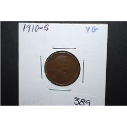 1910-S US Lincoln Wheat Back Penny; VG; EST. $10-15