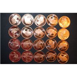 2011 Copper Rounds; Various Types; .999 Fine Copper 1 Oz.; Lot of 20; EST. $30-40