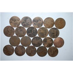 Great Britain One Penny Foreign Coin; Various Dates & Conditions; Lot of 20; EST. $25-30