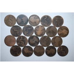 Great Britain One Penny Foreign Coin; Various Dates & Conditions; Lot of 20; EST. $25-30