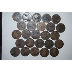 Great Britain One Penny Foreign Coin; Various Dates & Conditions; Lot of 25; EST. $30-50