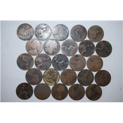 Great Britain One Penny Foreign Coin; Various Dates & Conditions; Lot of 25; EST. $30-50