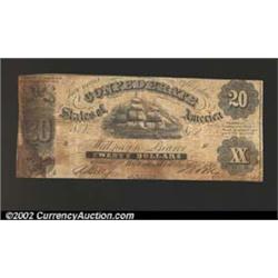 1861 $20 Large Sailing Vessel; "20" on left, T-9, Fine-VF. Some minor staining is present....