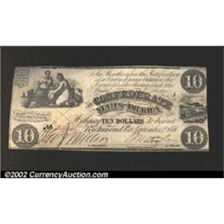 1861 $10 Ceres and Commerce with an Urn, T-28, XF, CC. The cancellations are closed on the reverse w