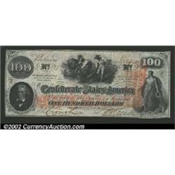 1862 $100 J.C. Calhoun on left; Slaves weeding Cotton in center; Confederacy Personified on right, T