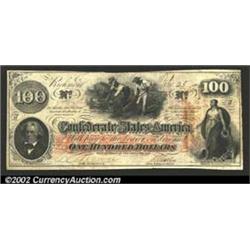 1862 $100 J.C. Calhoun on left; Slaves weeding Cotton in center; Confederacy Personified on right, T