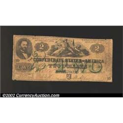 1862 $2 Personification of South Striking Down Union in center; J.P. Benjamin on left;  2  and  TWO 