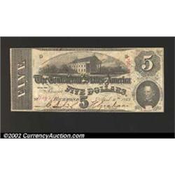 1863 $5 State Capitol at Richmond, VA in center; C.G. Memminger on right, T-60, XF, CC....