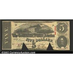 1863 $5 State Capitol at Richmond, VA in center; C.G. Memminger on right, T-60, VF-XF, COC....