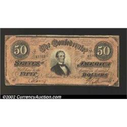 1864 $50 Portrait of Jefferson Davis; Black with Reddish Overprint, T-66, VF+....