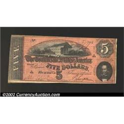 1864 $5 State Capitol at Richmond, VA in center; C.G. Memminger on right, T-69, VF-XF....