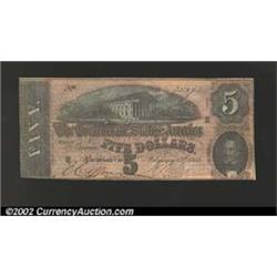 1864 $5 State Capitol at Richmond, VA in center; C.G. Memminger on right, T-69, VF+....