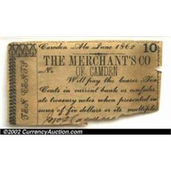 Camden, AL - Merchant's Co of Camden 10¢ June 1862 Rosene 33-2A very rare note, far nicer than it so