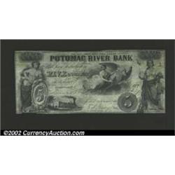 1854 $5 Potomac River Bank, Georgetown, DC, AU. There is a small ink smear near the bottom edge....