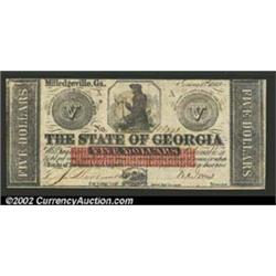 1862 $5 State of Georgia, Milledgeville, GA, Cr. 5, Choice CU....