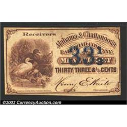 33 1/3¢ Alabama & Chattanooga RailRoad Company, Chattanooga, TN, AU. There is a faint paper clip rus