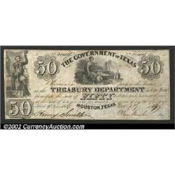 1838 $50 Government of Texas, Houston, TX, Cr. H21a, VF, CC. A nice Sam Houston signed note (actuall