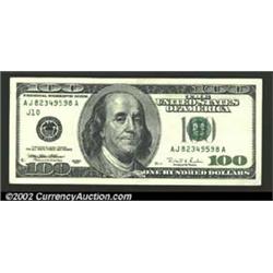 Fr. 2175-J $100 1996 Federal Reserve Note. Extremely Fine-About Uncirculated. There is a small but d