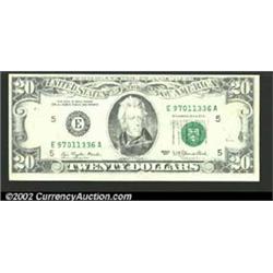 Fr. 2072-E $20 1977 Federal Reserve Note. Gem Crisp Uncirculated. A nice example of inadequate inkin