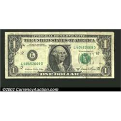1981-A $1 Federal Reserve Note, Fr-1912-L, VF. This note circulated for a while before the error on.