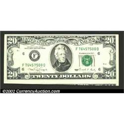 Fr. 2077-F $20 1990 Federal Reserve Note. Gem Crisp Uncirculated. An interesting miscutting, leaving