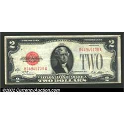 1928A $2 Legal Tender Note, Fr-1502, VF+. A nice circulated example from the scarce B-A block....
