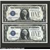 Image 1 : A consecutive pair of 1928A $1 Silver Certificates, Fr-1601, one is Choice CU and the other is Gem C